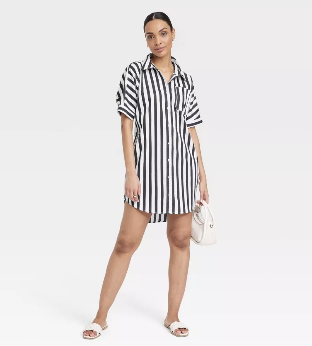 A striped shirtdress