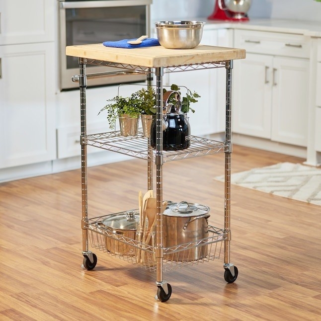 small rolling kitchen island with shelves
