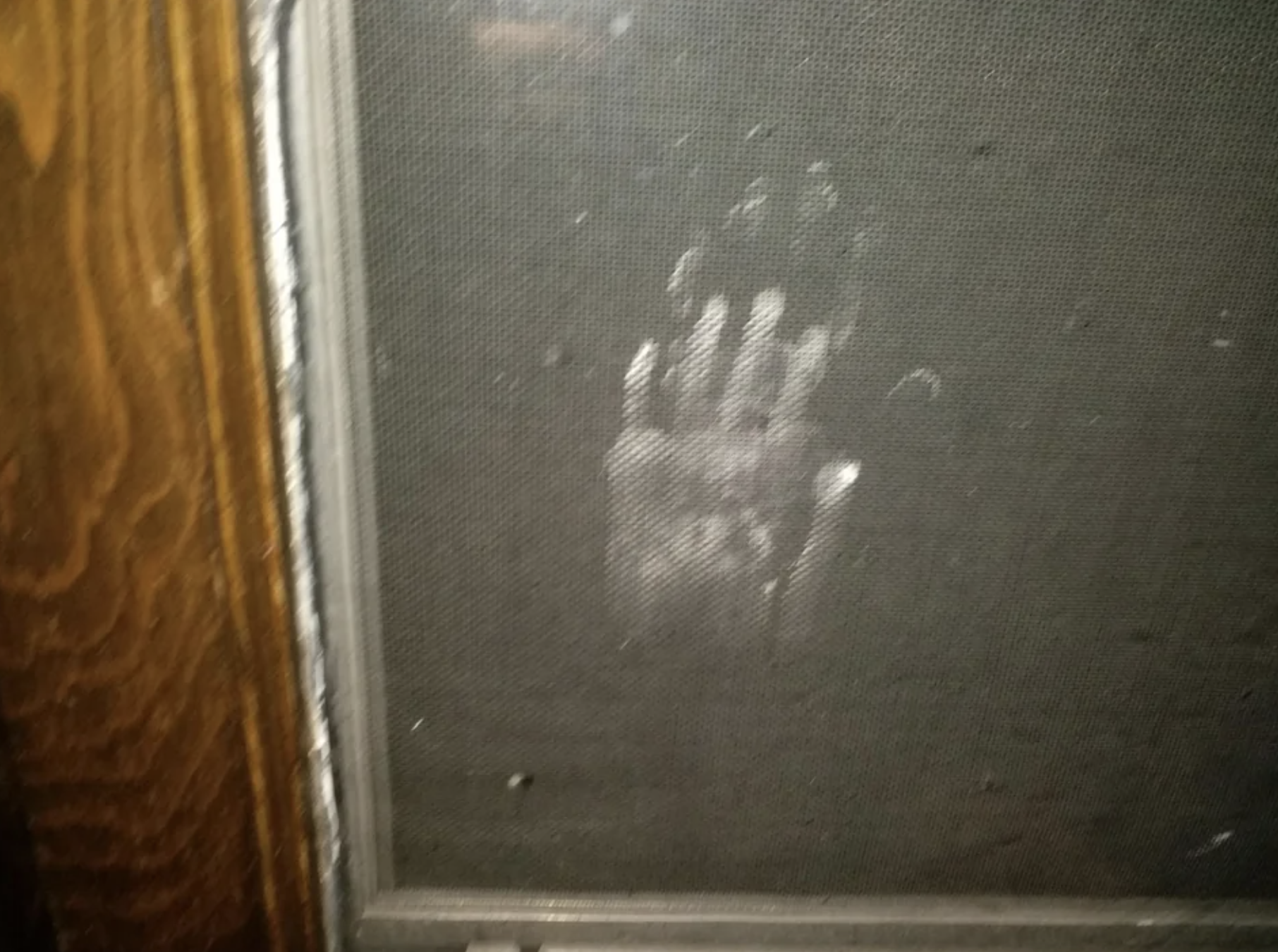 handprint on a window screen