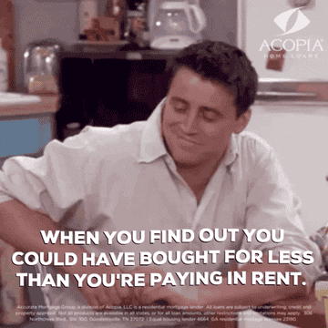 joey tribiani going into shock with caption &quot;when you find out you could have bought for less than you&#x27;re paying in rent&quot;