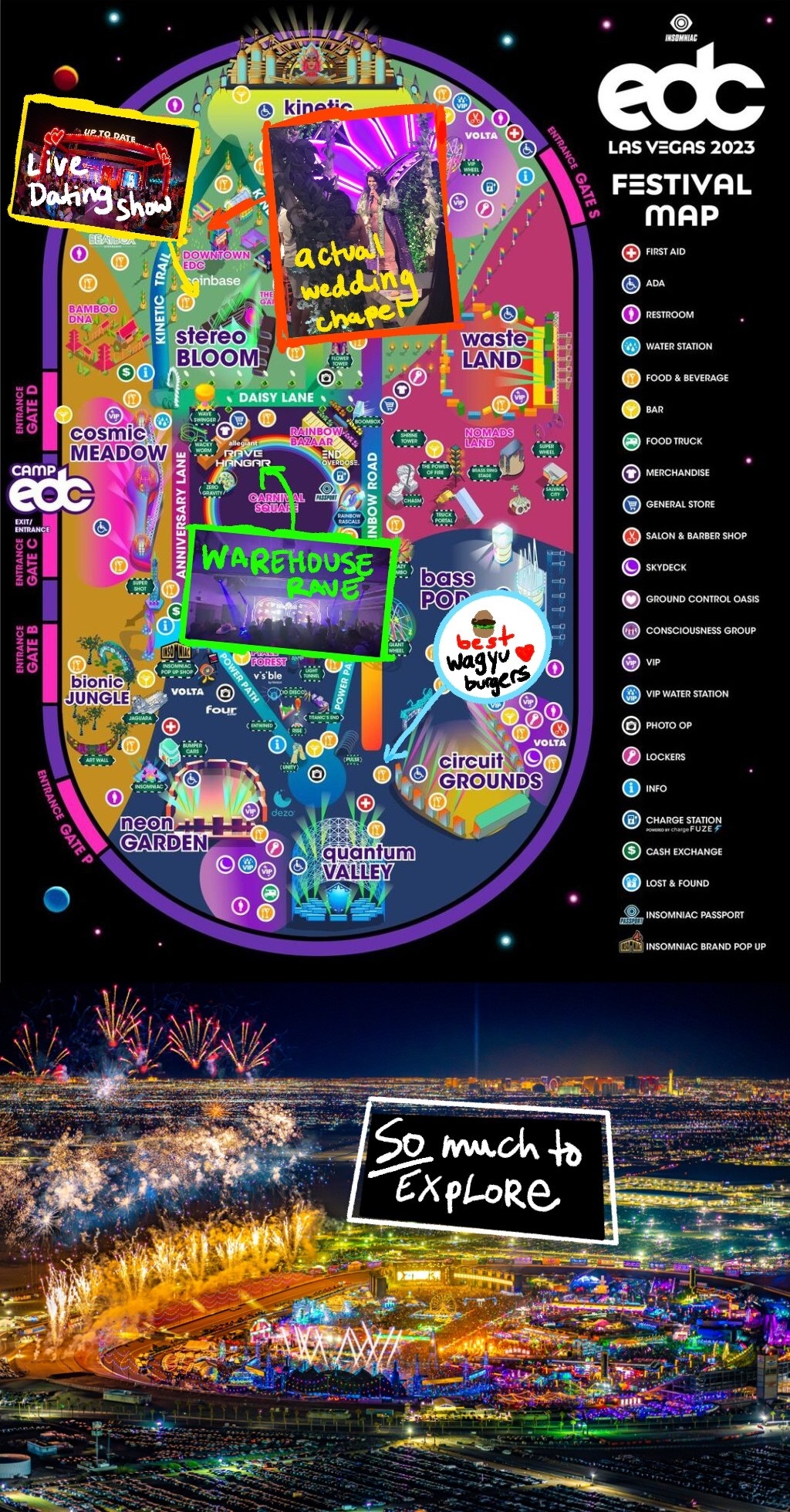map of edc with an aerial view of the venue