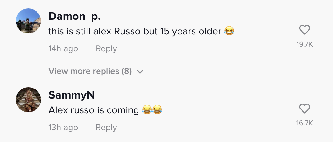 More jokes about Alex Russo: &quot;this is still alex russo but 15 years older&quot; and &quot;Alex russo is coming&quot; with joy emojis