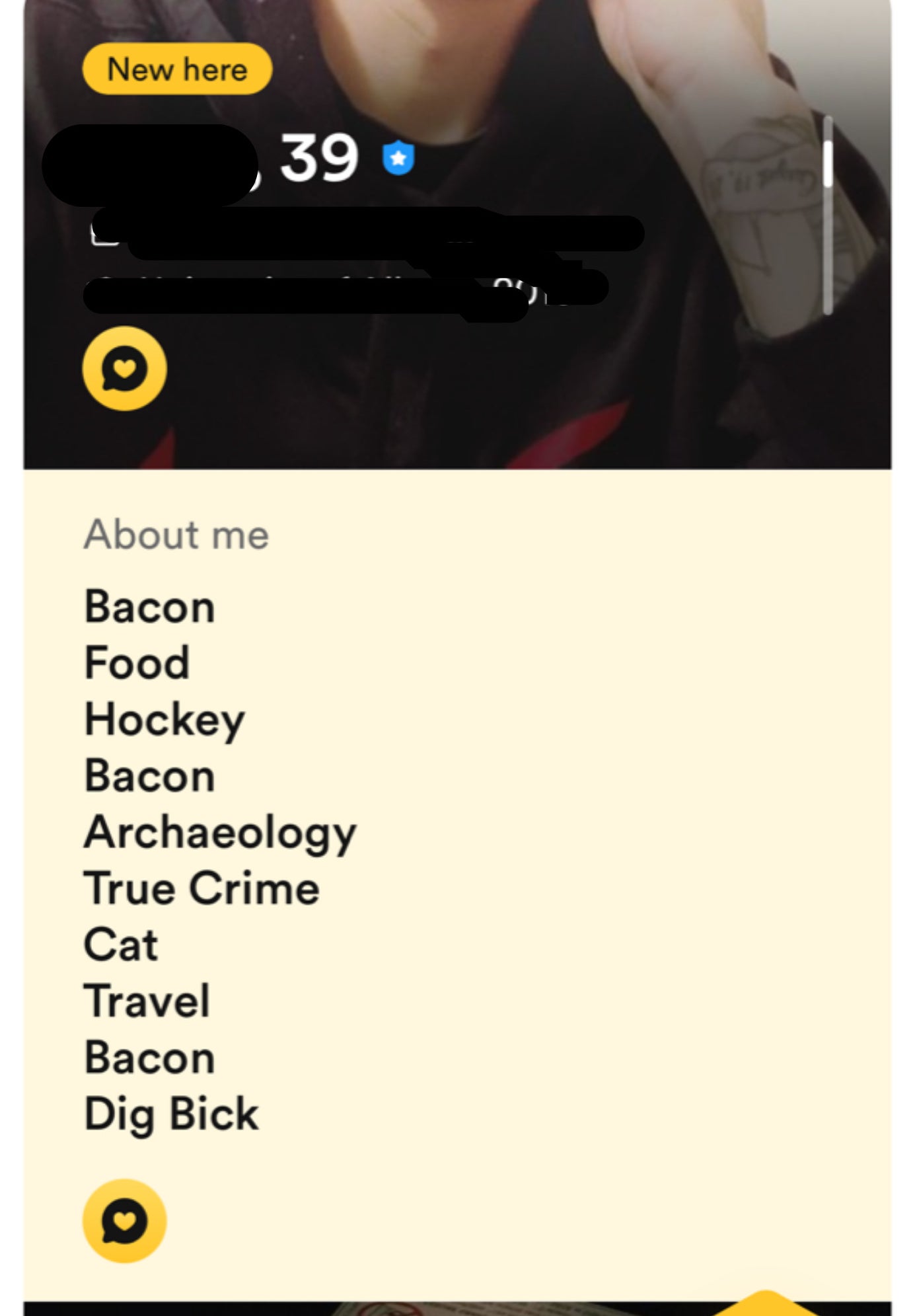 about me lists, bacon food hockey bacon archaeology true