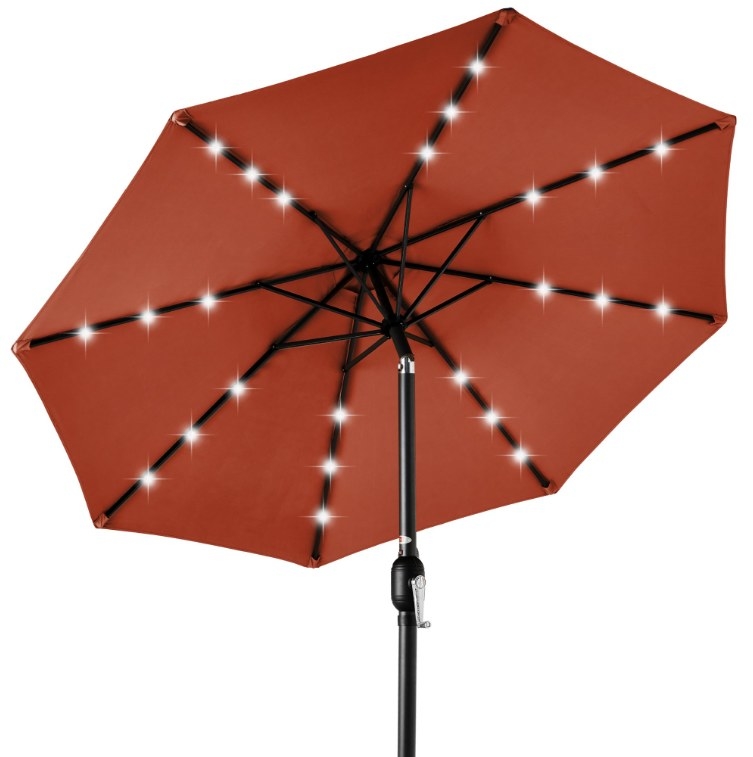 The red solar-lighted umbrella