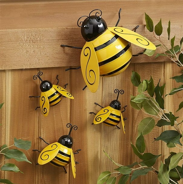 The set of metal wall art bee 3D sculptures