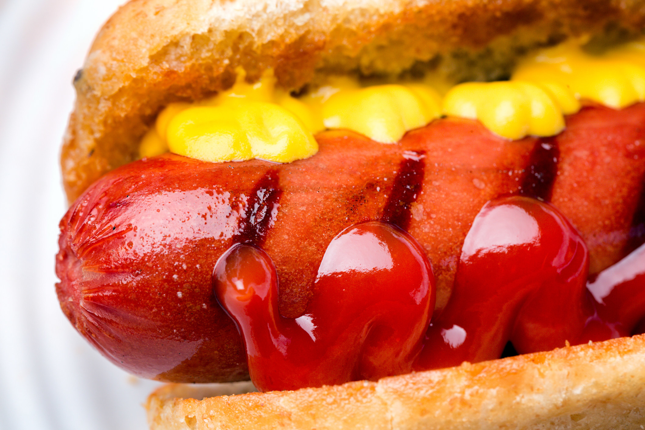 Hot Dog with ketchup and mustard.