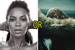 Beyoncé face up close and Beyoncé not showing her face in a fur coat.