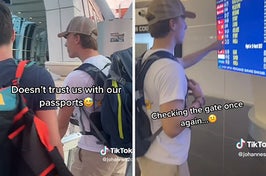 airport dad handling all the travel tasks for his friends