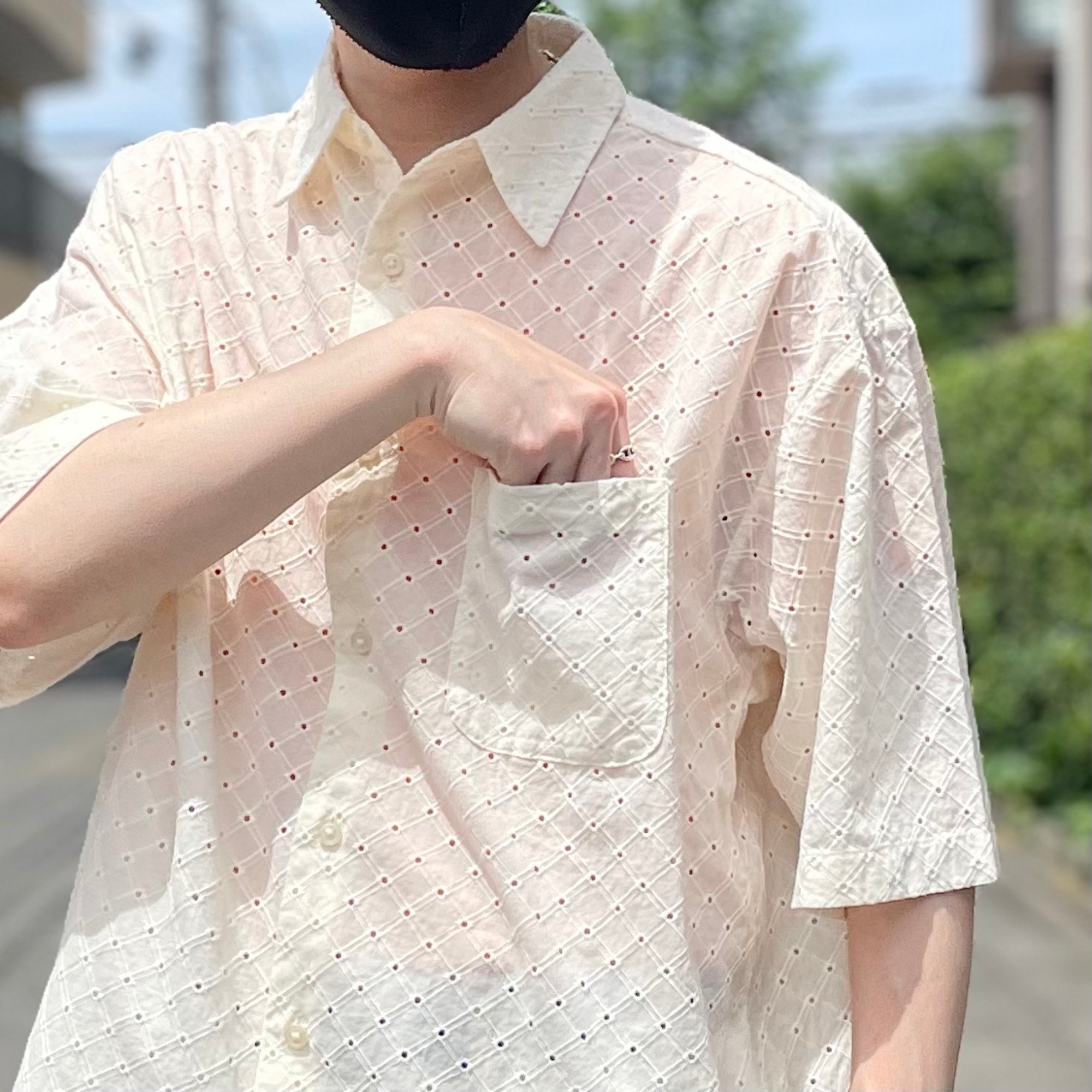 GU（ジーユー）のおすすめのメンズアイテム「オーバーサイズレースシャツ（5分袖）NT+E」