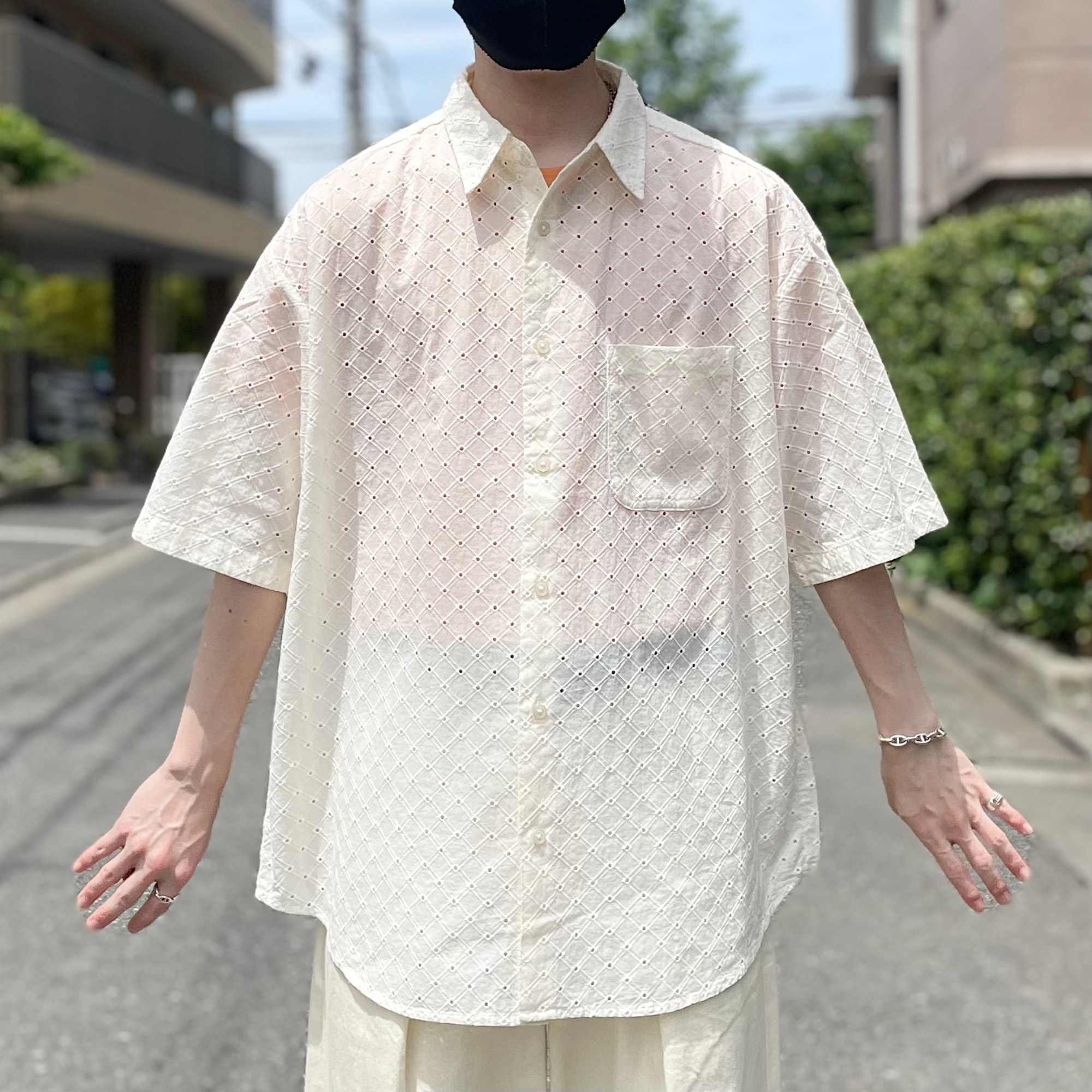 GU(ジーユー)のおすすめのメンズアイテム「オーバーサイズレースシャツ(5分袖)NT+E」