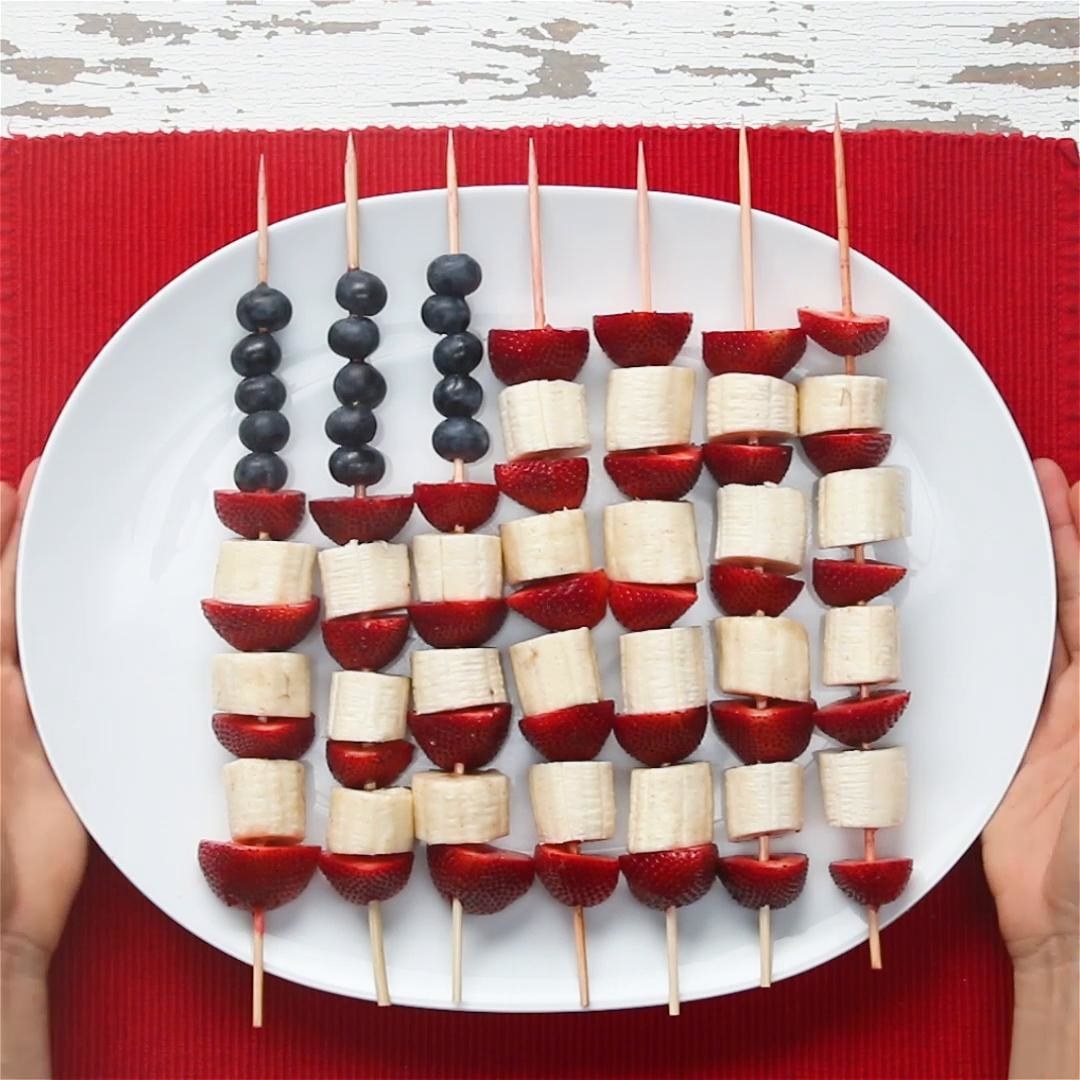 fruit on skewers in the shape of the U.S. flag