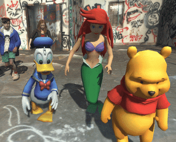 donald duck, the little mermaid, and winnie the pooh dancing together