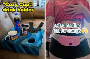 cup holder and belted heating pad 