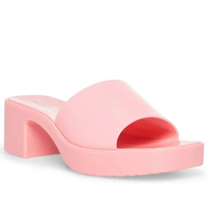 pink jelly style heeled sandals
