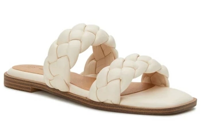 white braided flat sandals