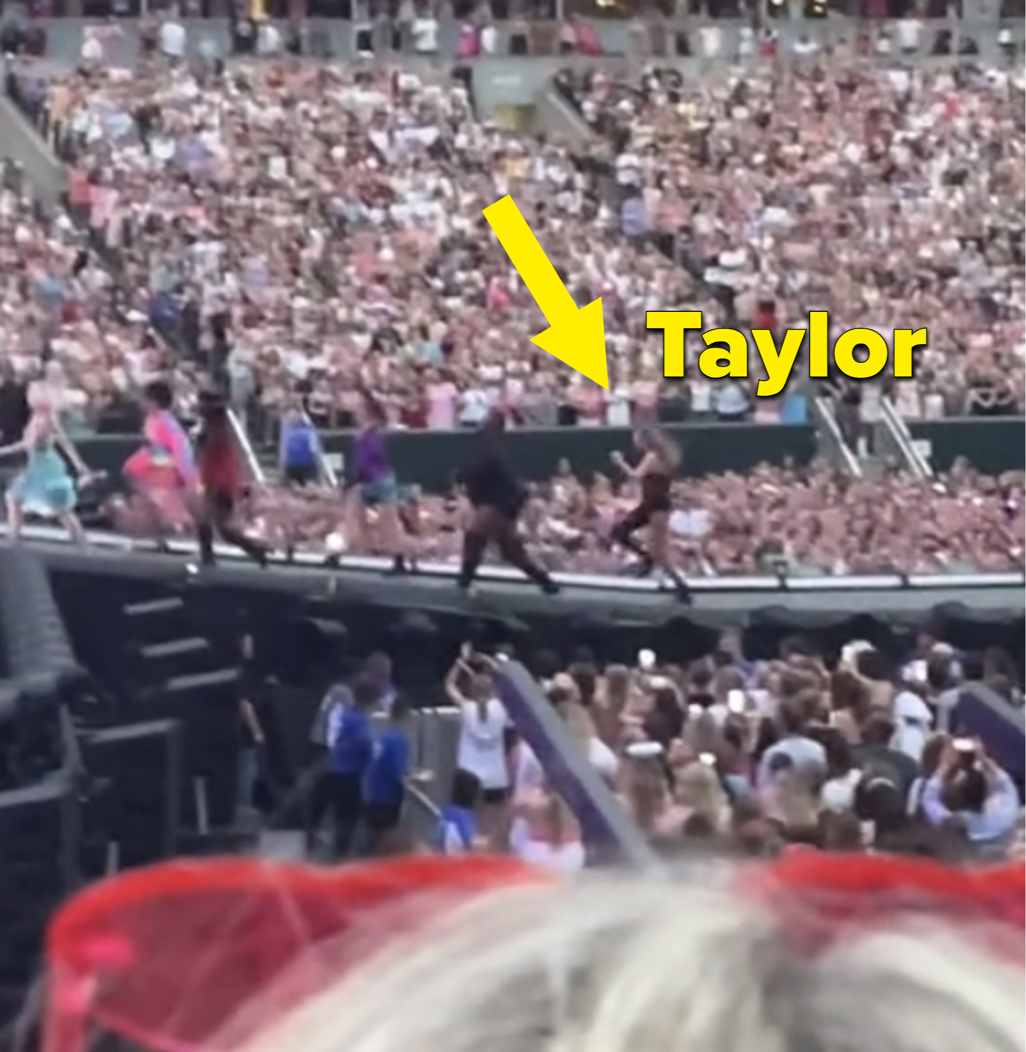 taylor running on stage