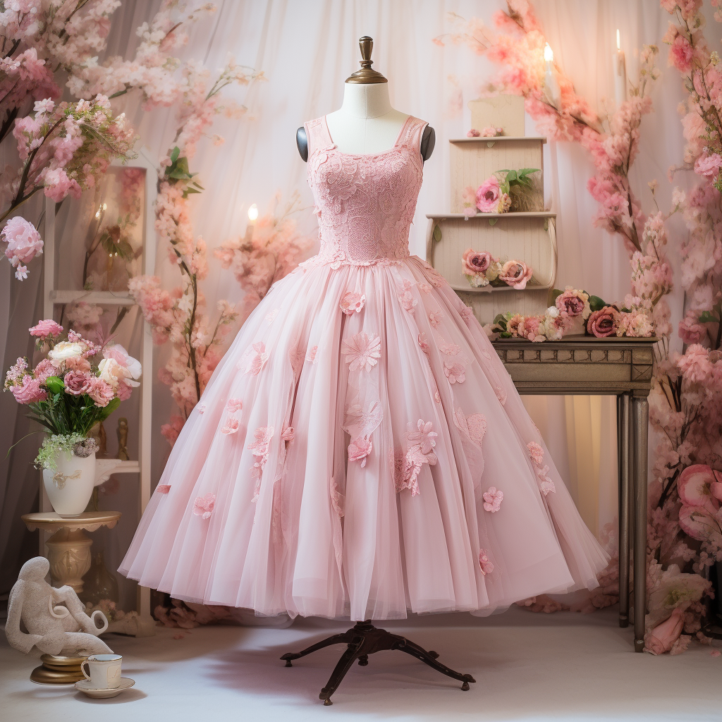 A dress surrounded by pink flowers