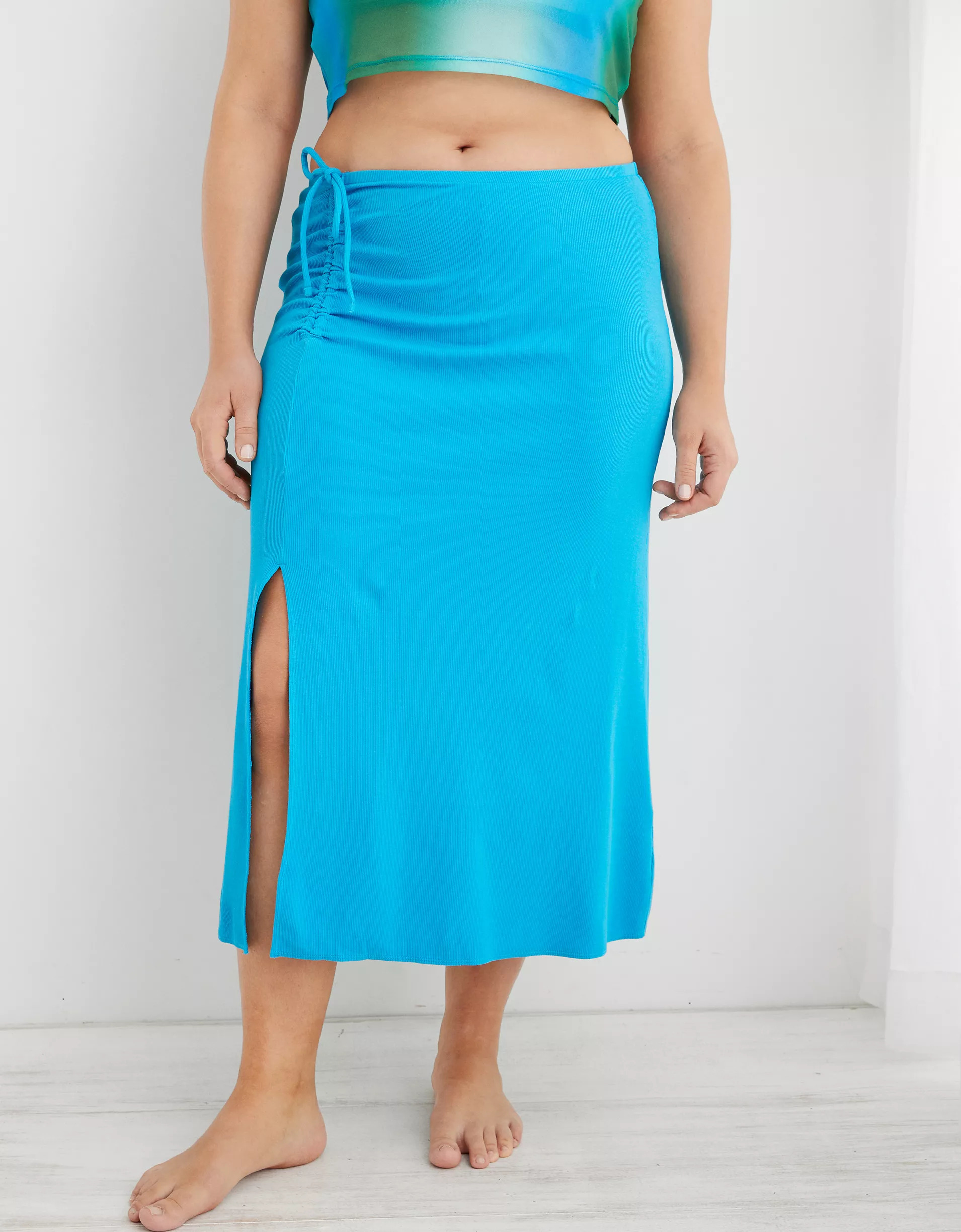 Model wearing the elite blue skirt