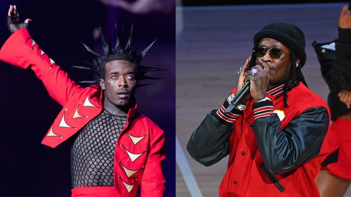 uzi and young thug are pictured performing live