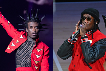 uzi and young thug are pictured performing live