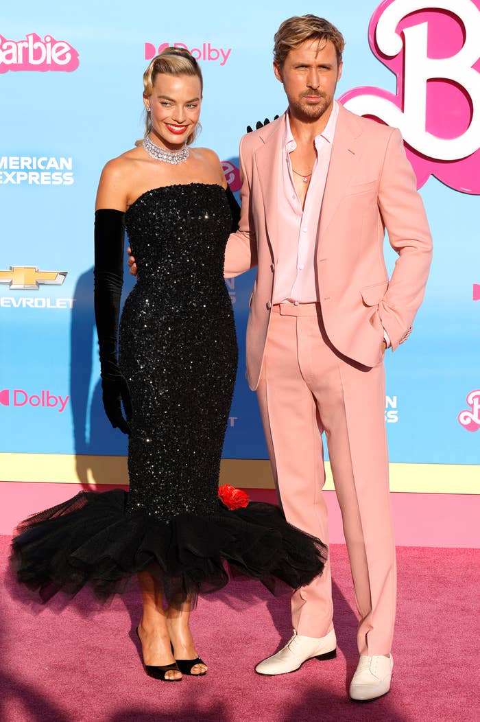 Margot Robbie and Ryan Gosling on the pink carpet for the Barbie premiere