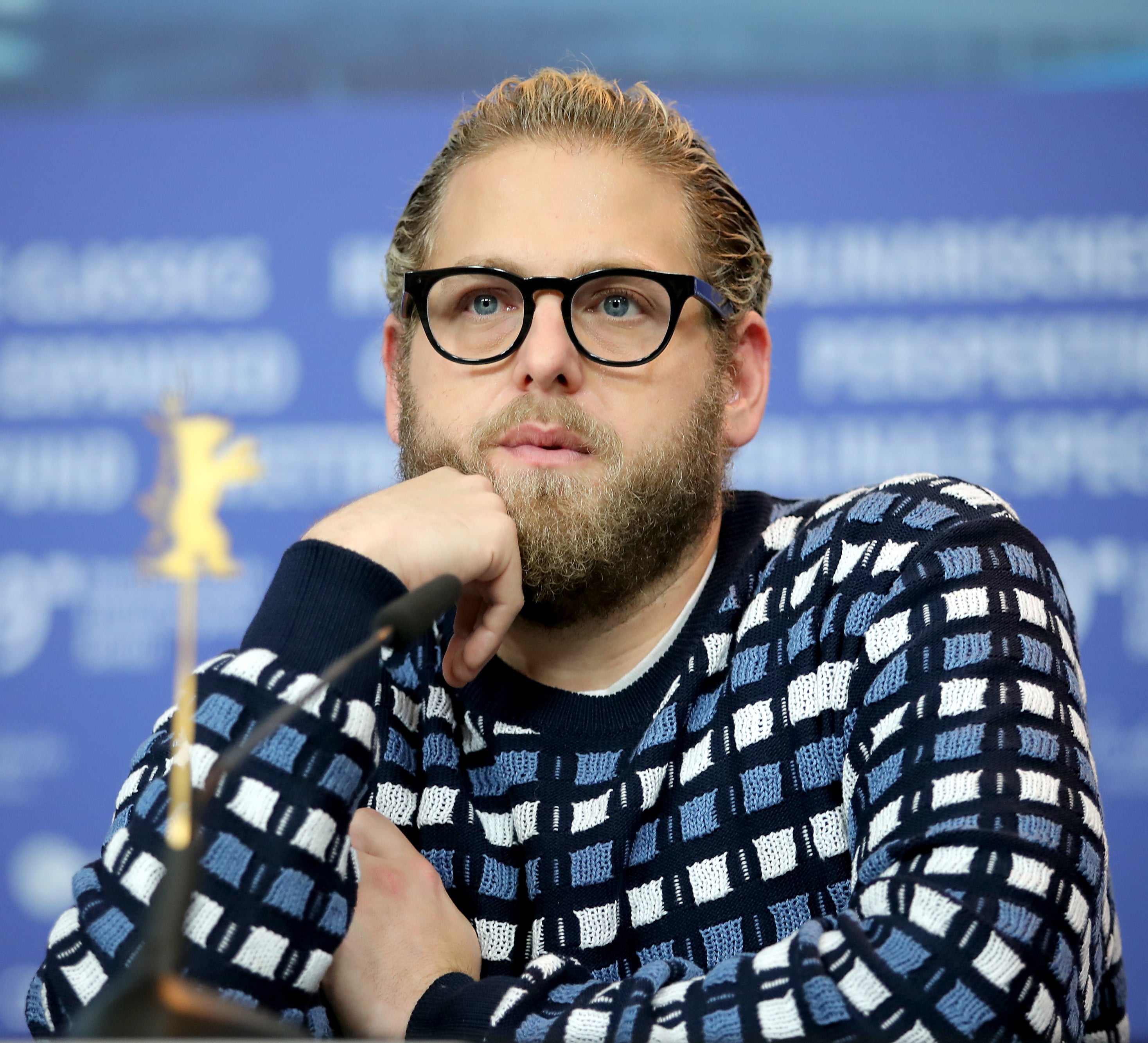 Close-up of Jonah at a press event