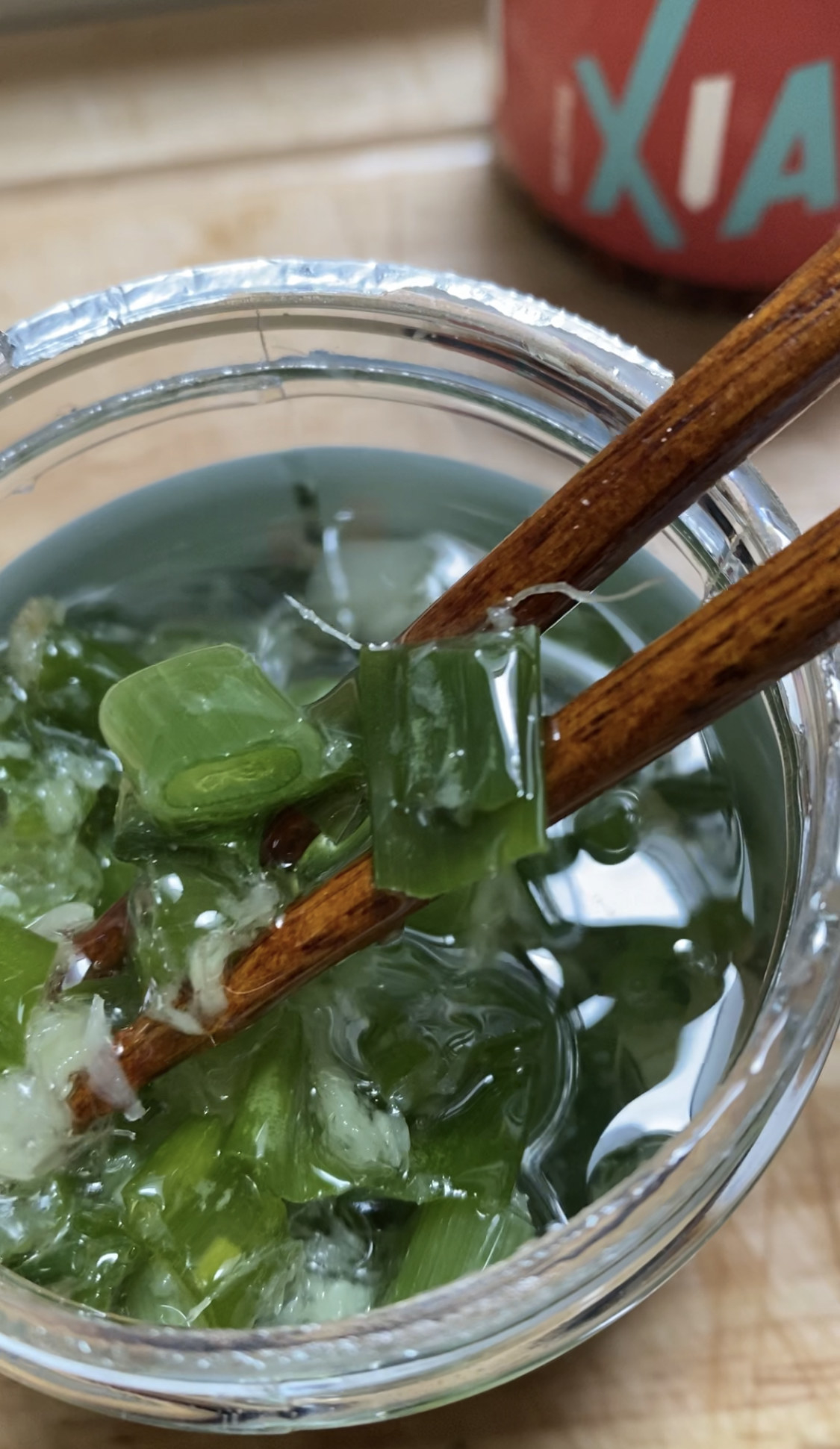 close up of scallion and ginger sauce