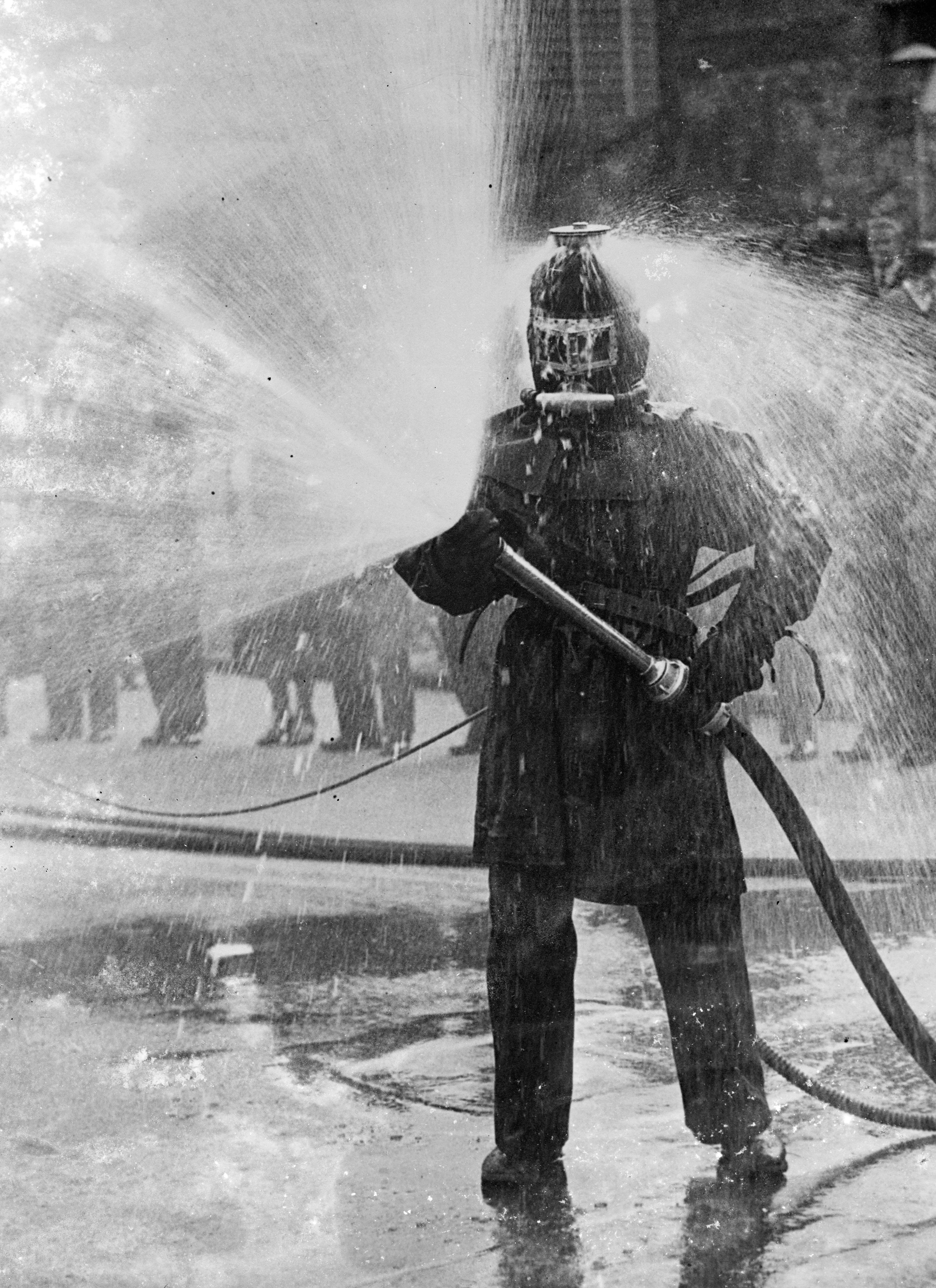 A water-filled firefighter suit