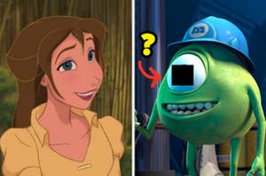 Girl from Disney's animated "Tarzan" next to a separate image of Mike Wazowski from "Monsters, Inc"