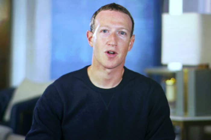 A closeup of Mark Zuckerberg speaking to the camera