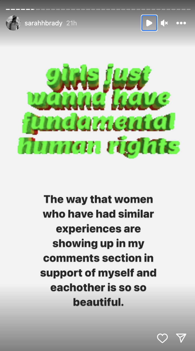Sarah said in her iG stories, &quot;girls just wanna have fundamental human rights&quot;