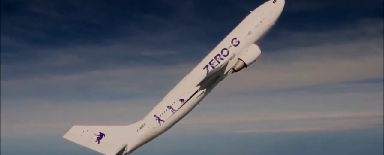 A plane named &quot;Zero G&quot; in the air at a 45-degree angle