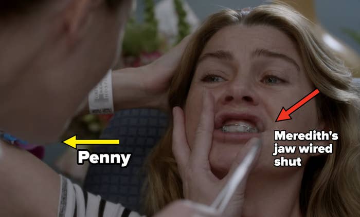 Penny opening Meredith&#x27;s jaw after surgery