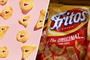 chips with red flag emojis on them beside a bag of fritos