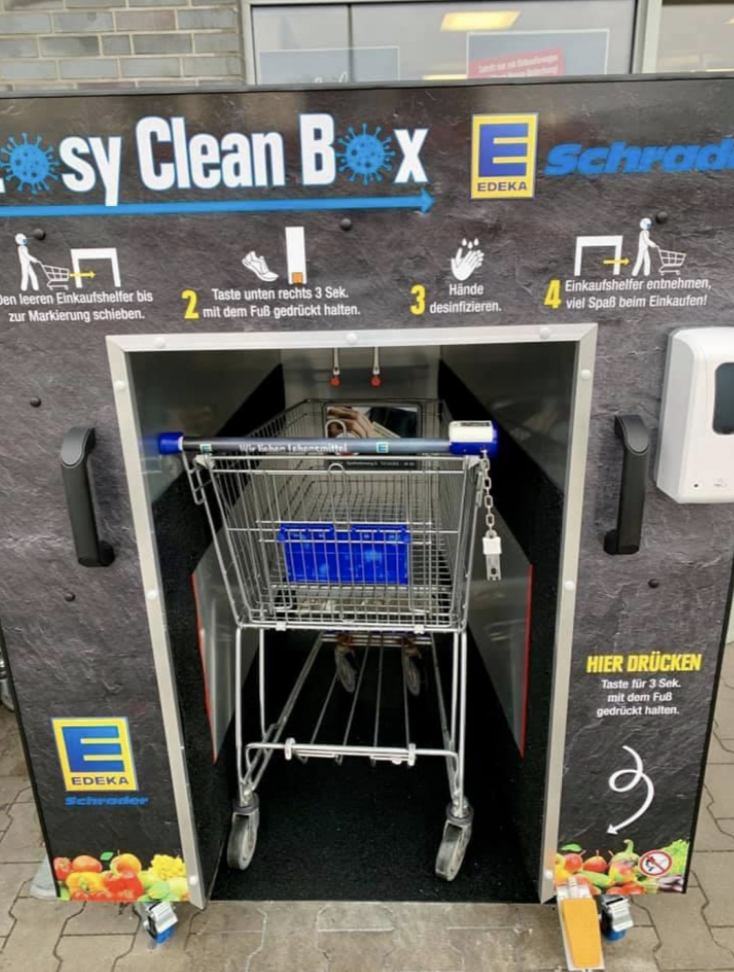 This bin looks similar to a mini car wash, where you can wheel your cart into the hole in the bin, wait for it to be washed, and then pull it back out