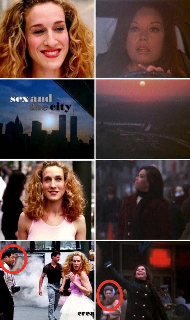 Scenes from SATC next to scenes from the MTMS, including close-ups of Sarah Jessica Parker and Mary Tyler Moore