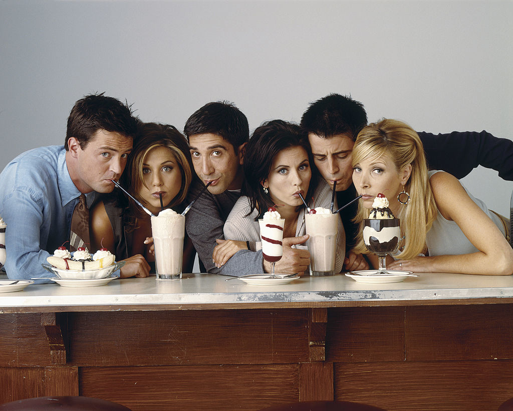 The cast of Friends eating sundaes and milkshakes