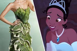 Dress Made out of leaves, Princess Tiana in a blue dress. 