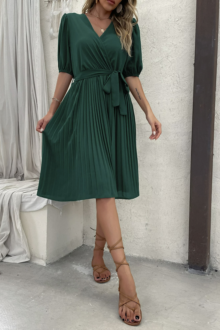 A green wrap dress