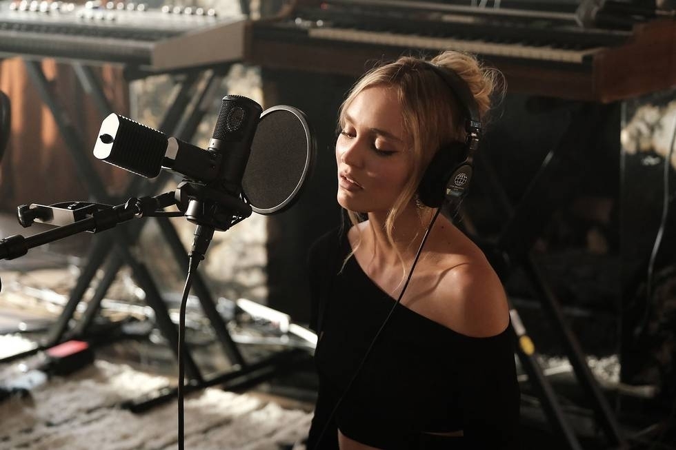 Lily-Rose in a recording studio in a scene from The Idol