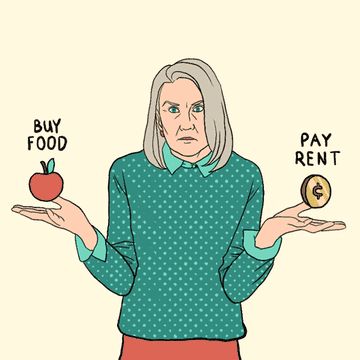 Woman weighing between buying food and paying rent