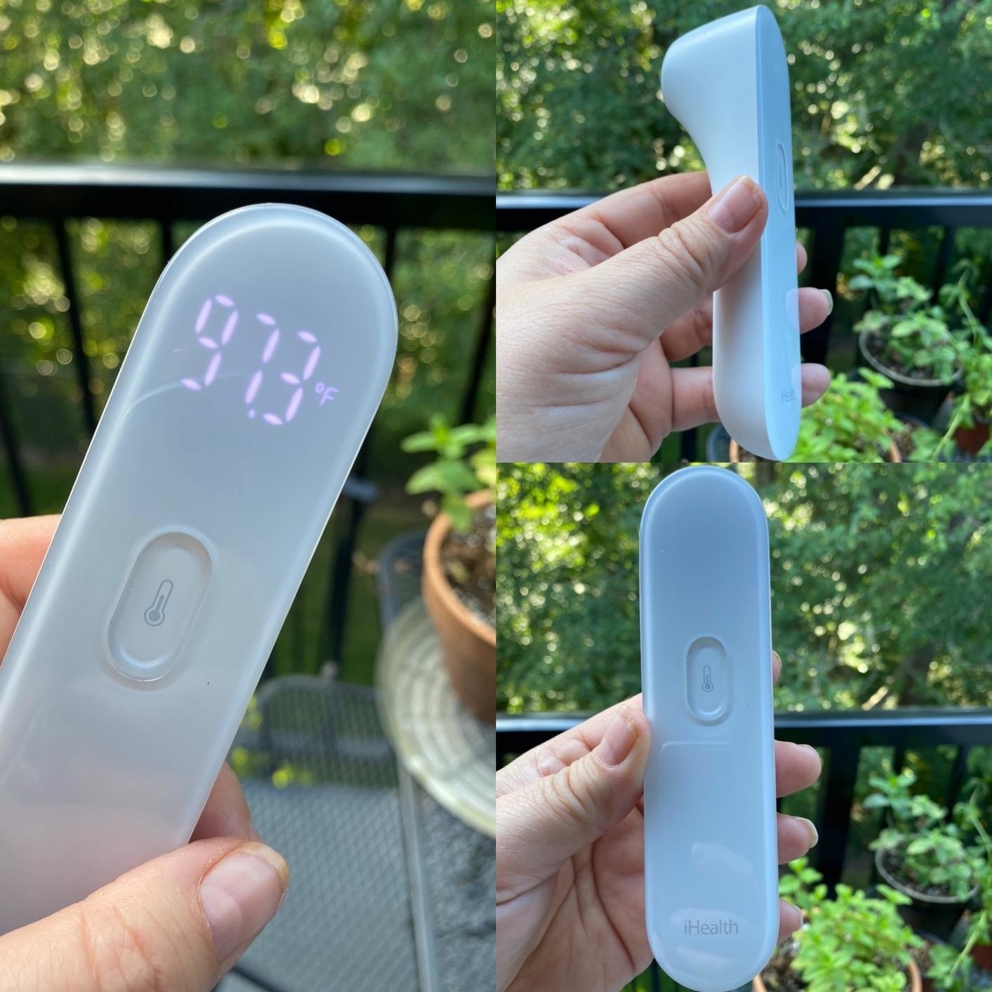 reviewer photo of the thermometer from the front and side