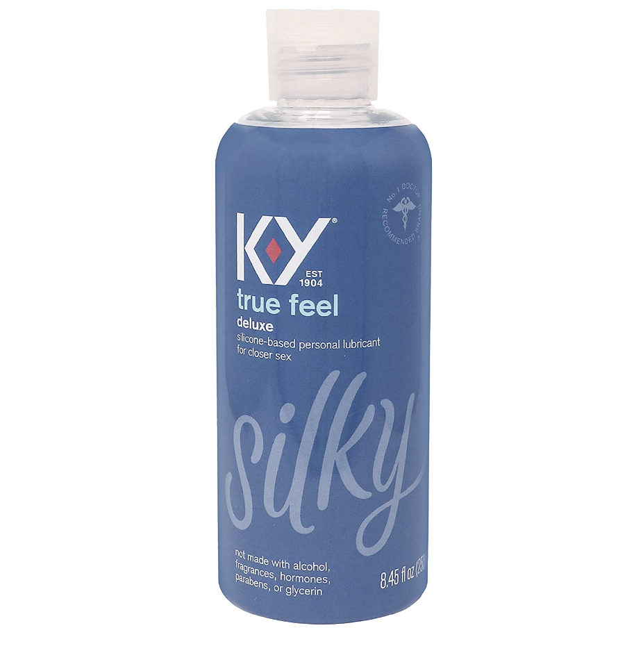 Blue bottle of KY true feel deluxe silky