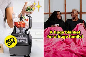 food processor, couple under a giant blanket