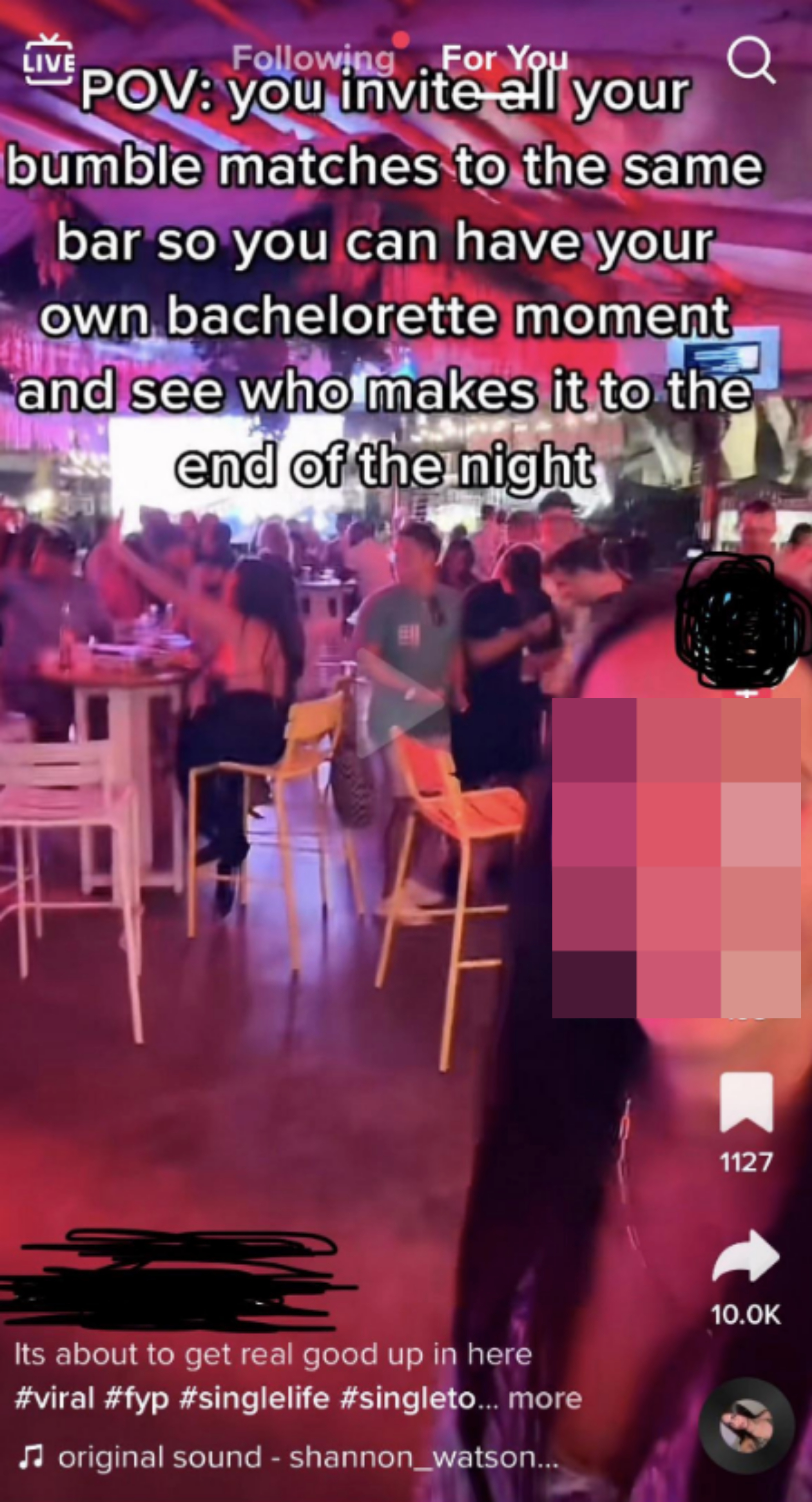 person invited all her matches to the same bar to live out her own bachelorette night