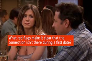 Rachel is upset during a bad date on "Friends"
