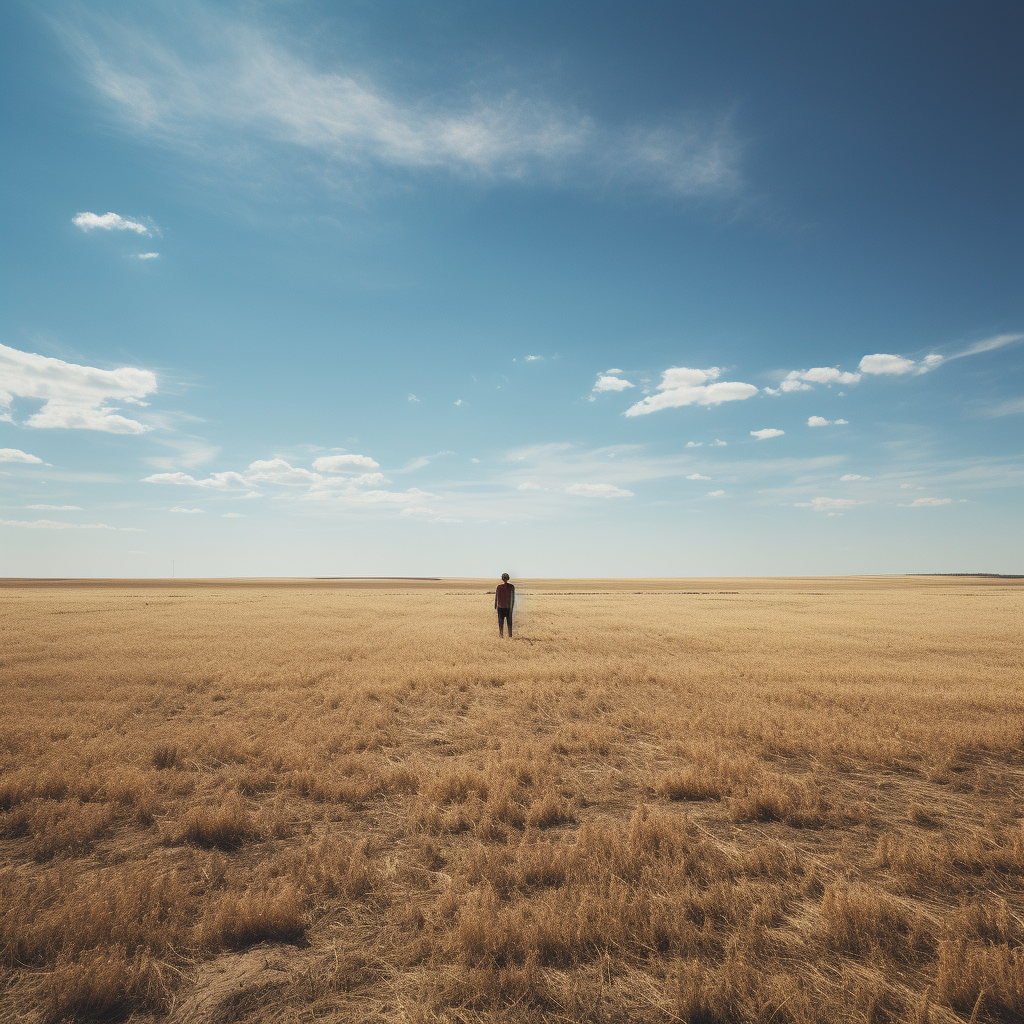 A lone figure standing in the middle of an empty field