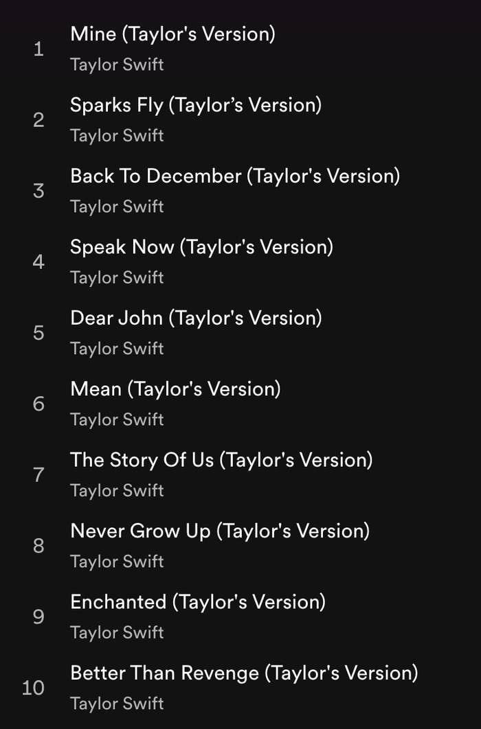 track list with the updated taylor&#x27;s version added