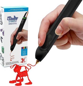 A model making a red 3D dog using the pen