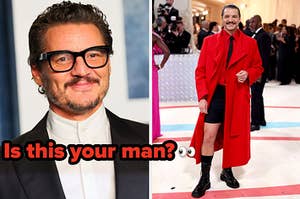 pedro pascal side by side images with text that says "Is this your man?"